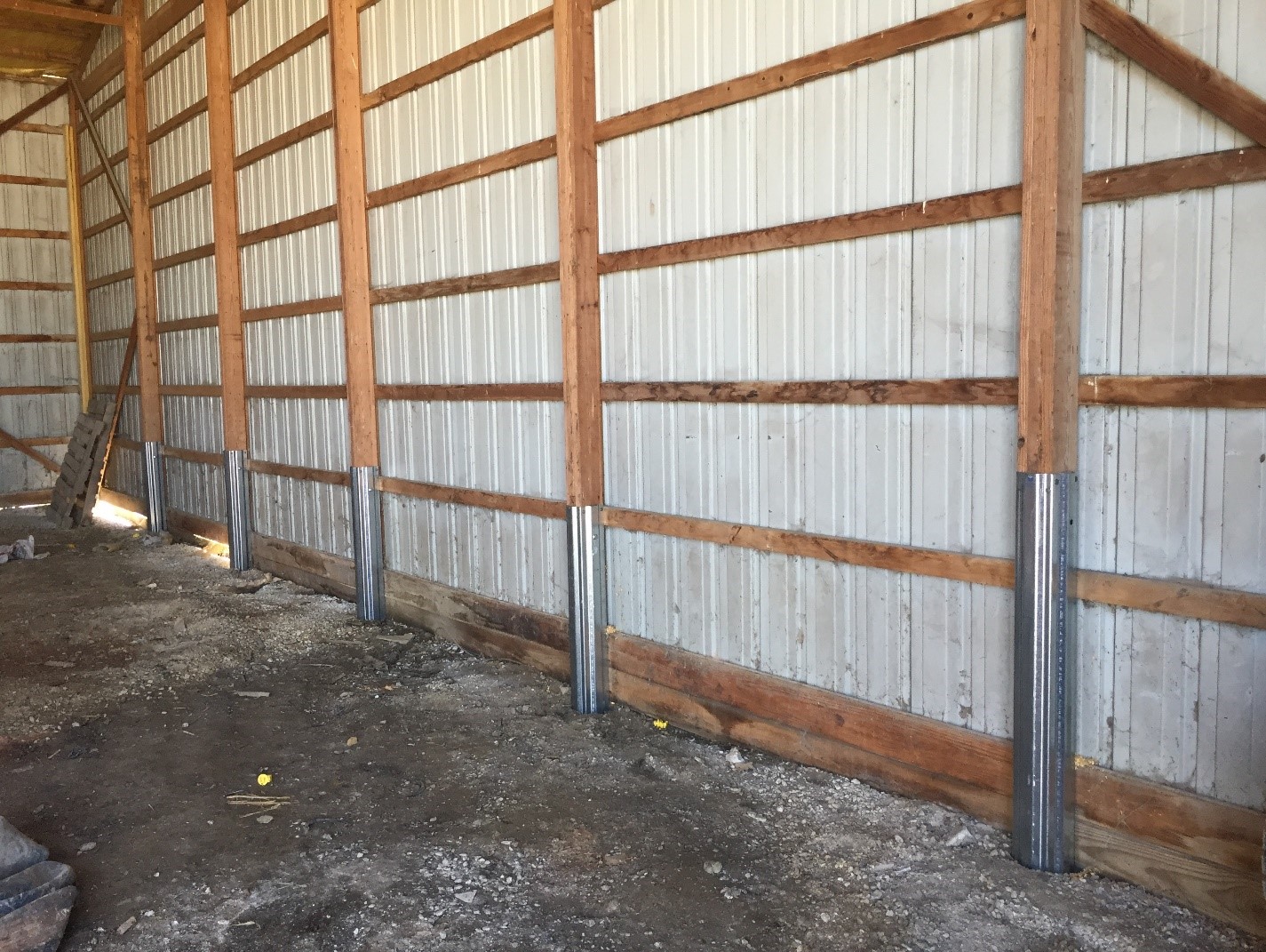 The inside wall of a structure after pole barn repair in Pennsylvania