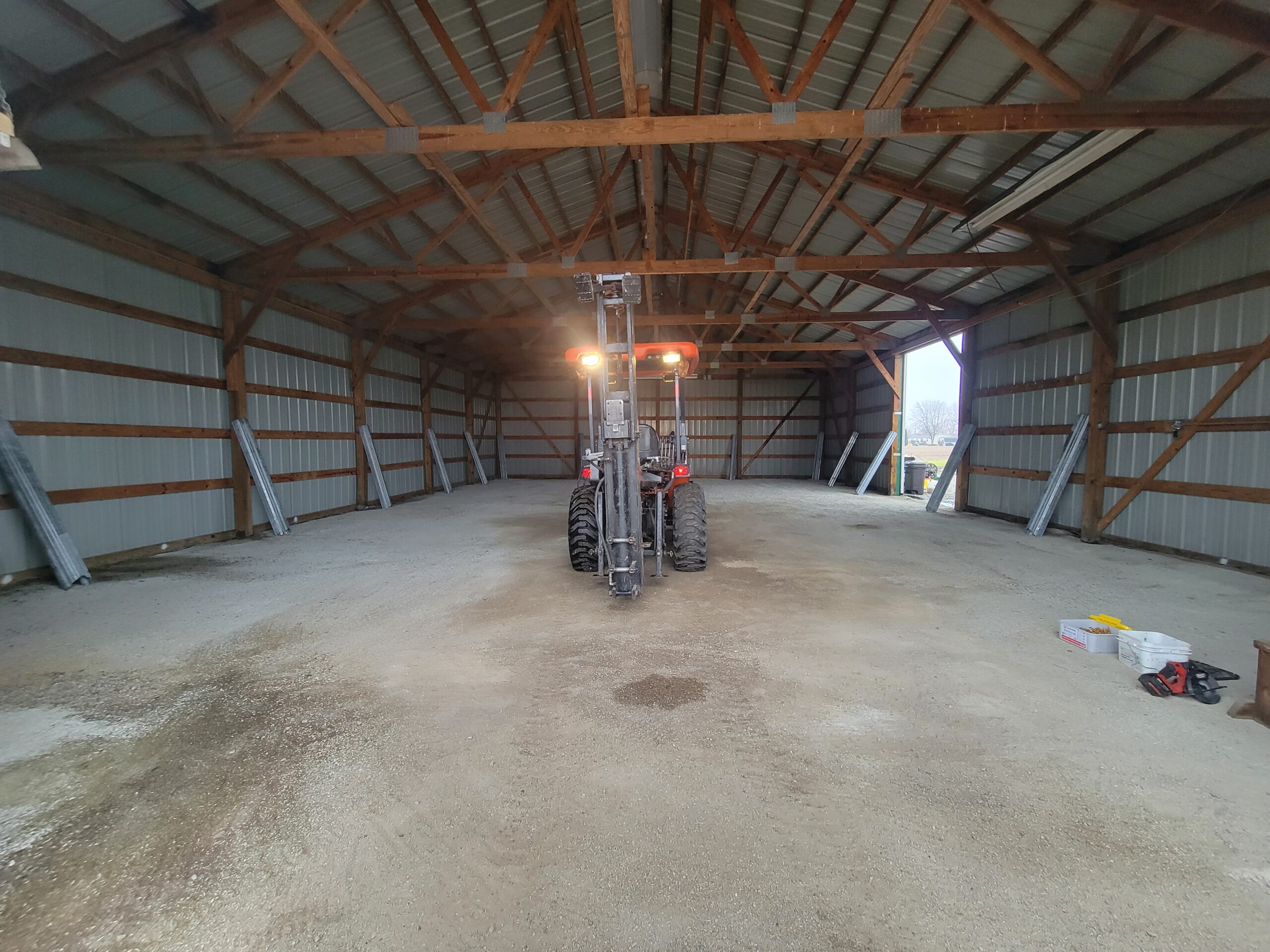 A pole barn is seen during restoration. The Pro Barn Saver performs column repair near you in Pennsylvania.