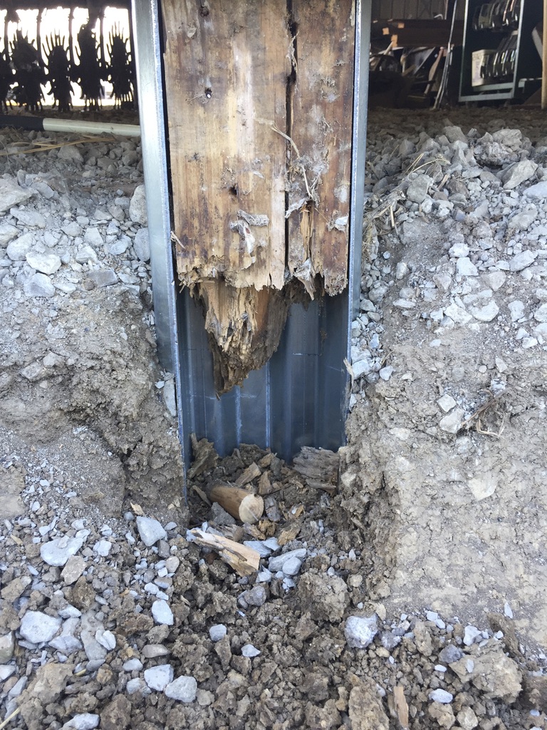 A repaired column is seen. The Pro Barn Saver performs column repair near you in Pennsylvania.